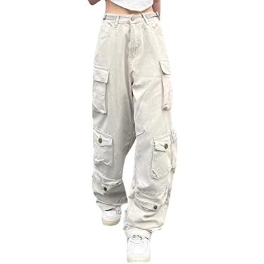 Imagem de Calça social formal masculina calça de perna larga com bolsos calças femininas academia jogging casual cintura alta com bolso, Bege, XXG