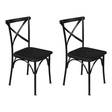 Imagem de Kit 2 Cadeiras de Jantar Industrial Madeira Base Alumínio Paris - Preta