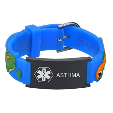 Imagem de Pulseira de identificação médica personalizada para crianças - pulseira de silicone para ataques de alergia ao autismo com crachá de alerta médico para crianças pequenas em caso de pulseiras de
