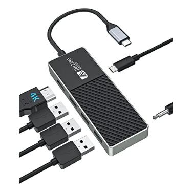 Imagem de Adaptador de hub USB C, adaptador USB C para HDMI 4k, dongle USB C 6 em 1 com entrega de energia de 100 W, 3 portas USB 3.0, porta de áudio de 3,55 mm compatível com MacBook, iPad, HP, Dell XPS e mais
