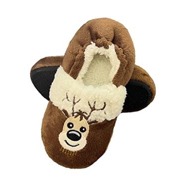 Imagem de Tirzrro Pantufas infantis/meninas macias e quentes para crianças pequenas dentro de casa lindos sapatos sem cadarço, Deer-brown, 10-11 Little Kid