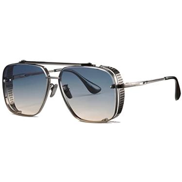 Imagem de Gtand Óculos de sol modernos grandes quadrados degradê aviador para homens vintage metal escudo lateral Steampunk óculos de sol 64 mm, Armação de arma C8/Lente verde-marrom gradiente, Large