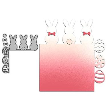 Imagem de YIXUAN Série Happy Easter Matrizes de corte de metal para fazer cartões, coelhos fofos e ovos coloridos, suprimentos de scrapbooking de Páscoa, molde de faca com pacote, sacos de envelope para álbuns,