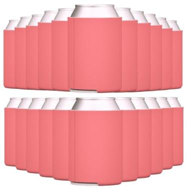 Imagem de TahoeBay Coolers de lata de cerveja em branco (pacote com 25) Coolies de espuma dobrável a granel liso, mangas de sublimação personalizadas para casamentos, despedidas de solteira, projetos HTV (morango)