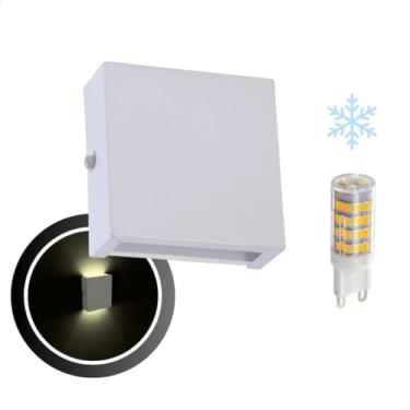Imagem de Arandela Externa Mini Slim + LED G9 Luminária de Parede Muro 2 Fachos 2 Focos Em Alumínio Interna - 143 (Branco, Lâmpada Branca Fria)
