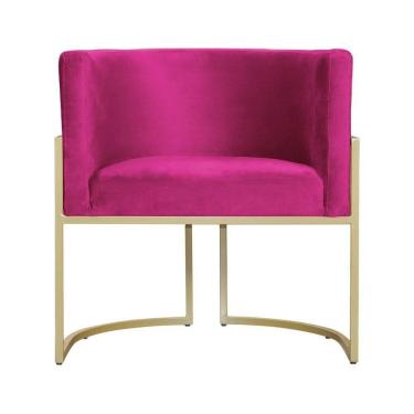 Imagem de Poltrona Decorativa Dourada Base De Metalon - 7decormoveis - Veludo Pink
