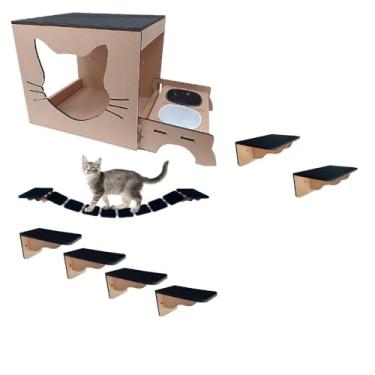 Imagem de Playground Brinquedo Para Gatos Em MDF 6mm Fixo de Parede Com Comedouro