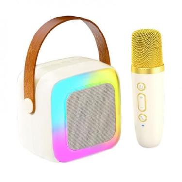 Imagem de Dynwave Mini máquina de karaokê para crianças, alto-falante portátil, presentes de aniversário, festa de aniversário com microfone para acampamento, BRANCO