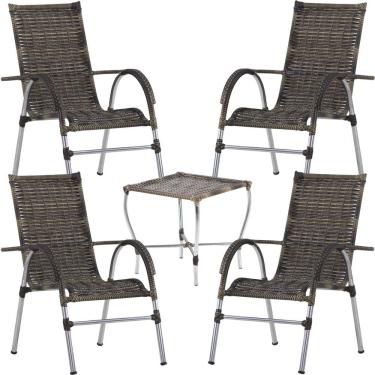 Imagem de Conjunto de 4 Cadeiras e Mesa de Centro para Área Externa Resistente a Chuva e Sol Trama 