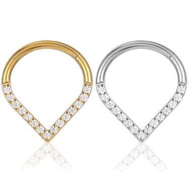 Imagem de LOMISS Brinco Piercing Nariz Argola Piercing Septo Orelha Tragus Pvd Clik Zircônias Cravejada 1,2x8/10mm (Dourado, 10)