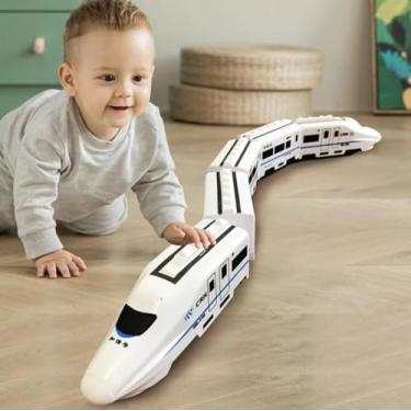 Imagem de Trem ferroviário de alta velocidade, 2025 Trem Bala c/SOM e LUZ -3 x AAA - ABS - Brinquedo Interativo c/ 5 Vagões