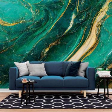 Imagem de Papel de Parede Painel 3D Mármore Verde e Dourado  2,5M Revestimento A
