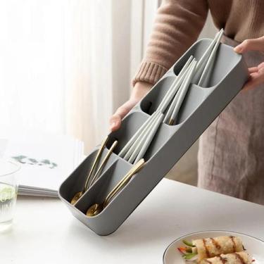 Imagem de Bandeja organizadora de gavetas de cozinha para talheres de prata, cin