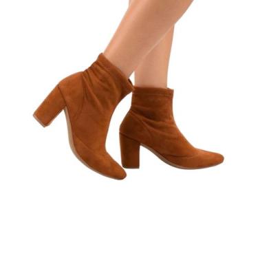 Imagem de Bota Feminina Meia Cano Baixo Com Stretch Salto Alto Grosso Confortave