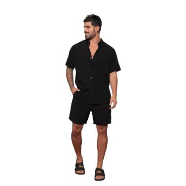 Imagem de Conjunto Camisa Lisa Short Masculino Tecido Viscose - Envo Imediato - 