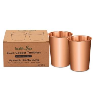 Imagem de Copos de cobre puro HealthAndYoga™ qCup para beber - Copos de cobre puro Ayurvedic Health - conjunto de 2 peças - 250 ml. (236 ml) (Simples)
