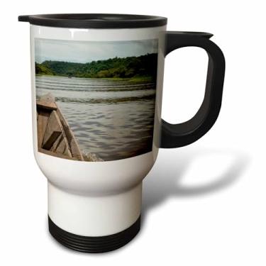 Imagem de 3dRose Brasil, Amazon, Rio Valeria, Boca da Valeria. Canoa de madeira local. Caneca de viagem, 400 ml, aço inoxidável, branca