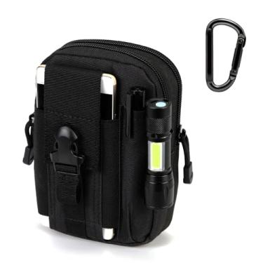 Imagem de Bolsa de cintura tática MOLLE EDC bolsa de cintura masculina para uso ao ar livre com clipe de cinto para telefone coldre bolsa de transporte para smartphone (preto + mosquetão fácil)