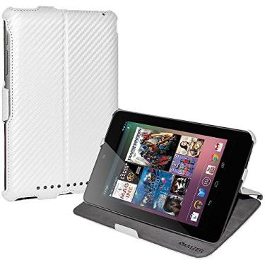 Imagem de Amzer Capa tipo carteira com vários ângulos para Google Nexus 7/Asus Nexus 7 - textura de carbono/fibra branca (AMZ95173)