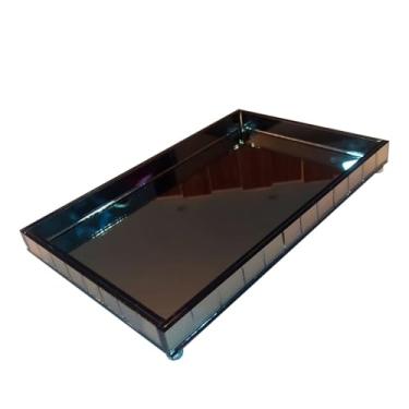 Imagem de Bandeja Quadrada Decorativa Espelhada Vidro Grande Cozinha Sala Retangular 30x20cm (Filete)