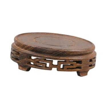 Imagem de IEUDNS Suporte de exibição de ornamento redondo, pedestal de aquário, base de bule de design vintage, suporte de plantador de madeira, base de vaso de flores, S