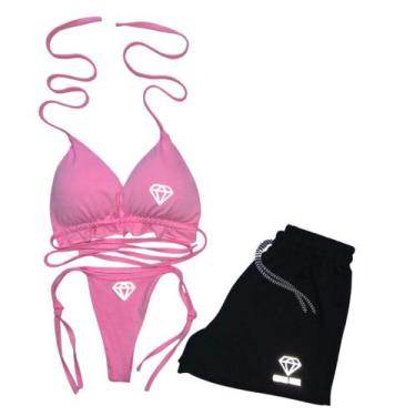 Imagem de Conjunto Biquíni Cortininha de Amarrar bojo Gringas Model + Short, Ros