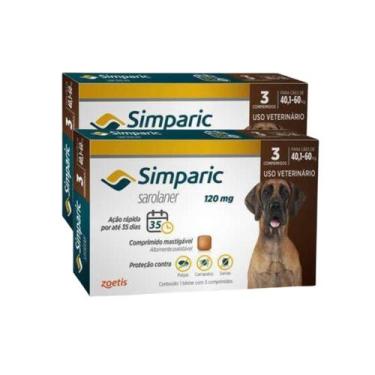Imagem de Kit 2x Simparic antipulgas para Cães de 40,1 a 60Kg - 120mg - cx com 3