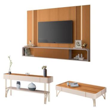 Imagem de Conjunto Home c/LED, Aparador e Mesa de Centro Rennes MDF/MDP Cinamomo