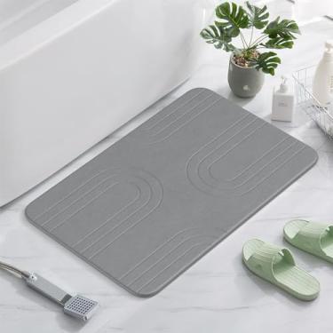 Imagem de FLOKINICE Tapete de banho de pedra, tapete de banho superabsorvente de terra de diatomáceas para banheiro e cozinha (cinza ardósia)