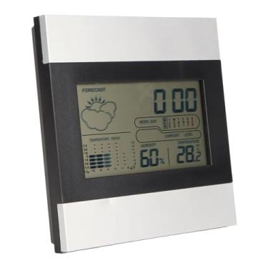 Imagem de Relógio Meteorológico Digital Com Display de Temperatura e Umidade, Concha de Alumínio, Despertador Digital Com Suporte para Uso Em Mesa, Suspensão de Parede
