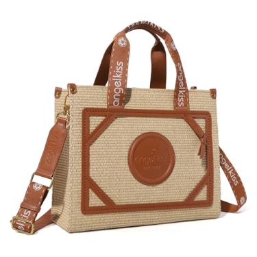 Imagem de Angel Kiss Bolsa de mão feminina com alça superior média com alça transversal, 2 palhas/marrom, Medium