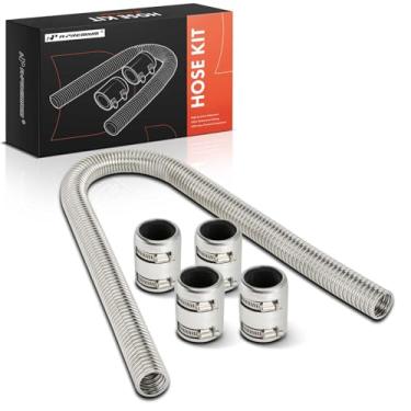 Imagem de A-Premium Mangueira de radiador flexível universal de 122 cm - Kit de mangueira de refrigerante adaptador de mangueiras de água de aço inoxidável - com 4 tampas de alumínio polido (8 braçadeiras)