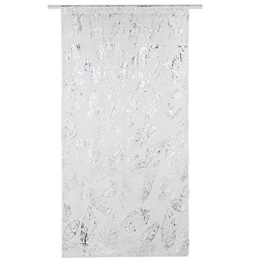 Imagem de Cortinas transparentes de tule, cortinas vintage, cortina transparente bordada cega para quarto, sala de estar, cozinha, loja (Prata)