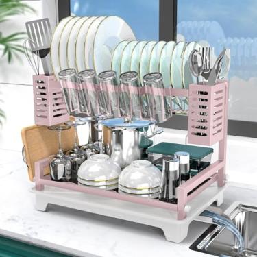 Imagem de B-Land Escorredor de louça, escorredor de pratos de 2 níveis para balcão de cozinha, escorredor de pratos grande com suportes de dreno e utensílios, escorredores de pratos à prova de ferrugem,