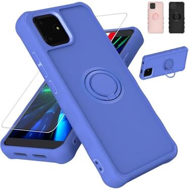 Imagem de jioeuinly Capa para celular Foxx Foxxd A55 compatível com Foxx Foxxd A56 [com protetor de tela de vidro temperado][ superproteção de 2 mm [suporte de anel] azul