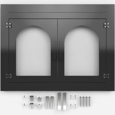Imagem de TOCRETOARE Porta De Lareira, Portas De Lareira Com Tela E Decoração De Vidro, Proteção De Malha De Ferro E Painéis Magnéticos, Serve Para Lareiras De Alvenaria, Tamanho 36 Pol. A 43 Pol. L X 25,7 Po