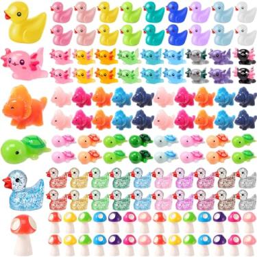 Imagem de Barydat 200 peças de mini bonecos de animais de resina, pequenos animais variados para esconder minúsculo pato axolote dinossauro tartaruga cogumelo figuras para presentes de Natal Páscoa decoração de