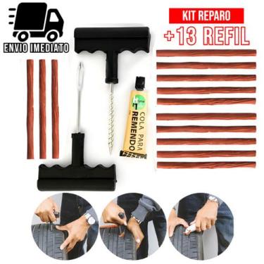Imagem de Kit Reparo Pneu sem Camara para Carro e Moto + 13 Refil Selante Macarr