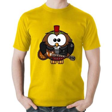 Imagem de Camiseta Algodão Coruja Rock Guitarra - Foca na Moda, Amarelo, G