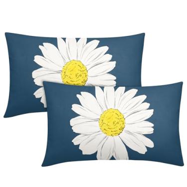 Imagem de Kawani Capas de almofada lombar azul margarida 30,5 x 50,8 cm pétala branca flor floral conjunto de 2 fronhas decorativas primavera verão sazonal fazenda almofada almofada sofá sofá exterior