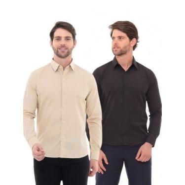 Imagem de KIT Masculino 2 Peças - Camisa Social Premium Tipo Linho Bege e  Camis