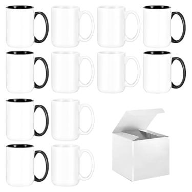 Imagem de Canecas de sublimação 425 g conjunto de 12 canecas de café a granel com caixa de sublimação em branco Tazas para copos de café sublimar 6 brancos e 6 pretos