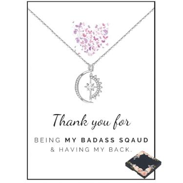 Imagem de LIU JUN Colar Badass Squad para mulheres, To My Badass Squad Colar de estrela e lua giratório da amizade "We Always Have Each Other's Back", joia significativa presente para melhores amigos, Large,