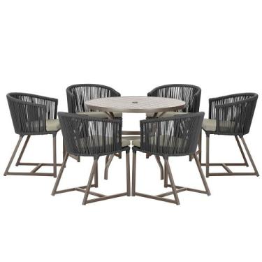 Imagem de Mesa com 6 Cadeiras de Jantar Roma 120cm e Noronha em Alumínio Marrom 