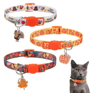 Imagem de SCENEREAL Coleira de Dia de Ação de Graças com sinos, fivela de segurança, macia, ajustável, para uso diário, coleiras personalizadas para cães, meninas, meninos