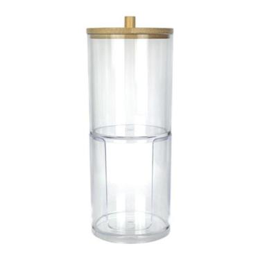 Imagem de Porta Cotonete E Algodão Em Acrílico Tampa Bambu 2 Andar - TopÚtil