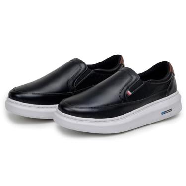 Imagem de Sapatenis Mocassim Masculino Slip On Em Couro 100% Legitimo Tenis Calçar Facil Parra Boots (Preto-Branco, BR, Adulto, Numérico, 40)