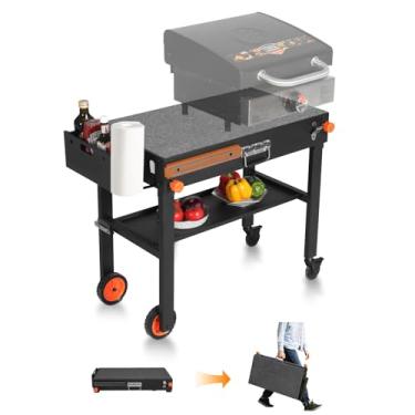 Imagem de Suporte portátil para chapa Blackstone, mesa dobrável com rodas para grelhadores Blackstone de 43/55 cm, churrasqueiras ninja, forno de pizza, carrinho de churrasqueira de 70 x 43 cm com suporte