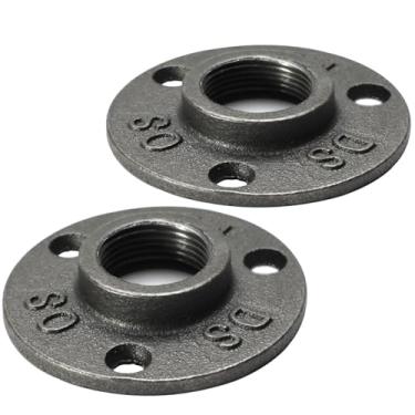 Imagem de AGUTEA Flange de ferro fundido de 3 furos, acessórios de encanamento decorativos vintage preto para conexões de tubos DIY, acessórios de reforma doméstica estilo industrial (pacote com 2) (3/4