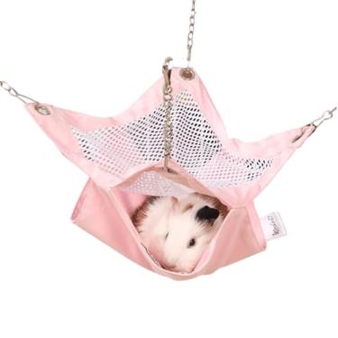 Imagem de Copfeu Cama de rede para furão de rato de porquinho-da-índia, chinchila, hamster, esquilo, à prova d'água e respirável, acessórios para gaiolas (rosa, médio)
